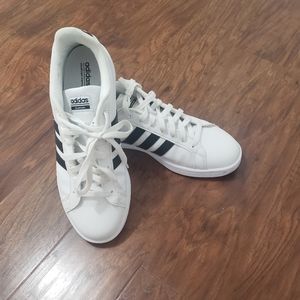 Adidas old school black and white leather shoes